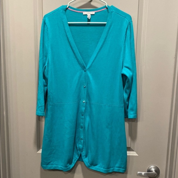 1XL Turquoise Button-Up Cardigan | Three-Quarter Sleeves | Stylish Layering Top - Picture 1 of 7